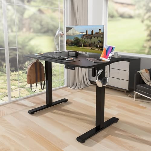 Kingant Standing Desk, 32x24 Inch Electric Height Adjustable Computer Desk | Ergonomic Small Sit Stand Desk Rising Desks for Home Office Stand Up Desk Computer Workstation with Cable Management - color: Black, size: 32" x 24"