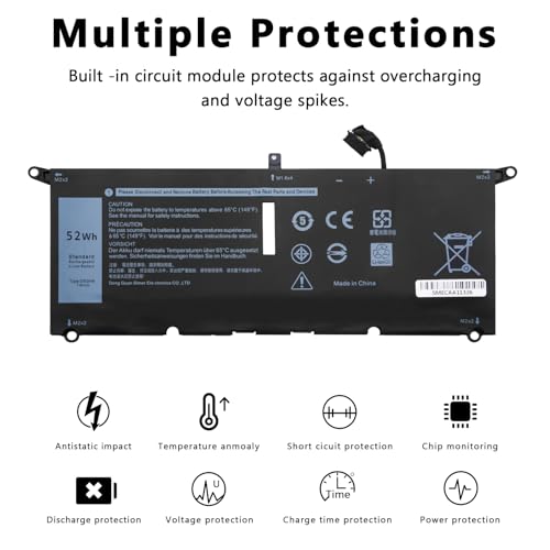 DXGH8 Laptop Battery for Dell XPS 13 9370 9380 2019 Lnspiron 13 7390 7391 2-in-1 5390 5391 7490 Latitude 3301 E3301 Vostro 5390 5391 Series 0H754V H754V G8VCF G8VCF6C HK6N5 P113G001 P82G(7.6V/52Wh)
