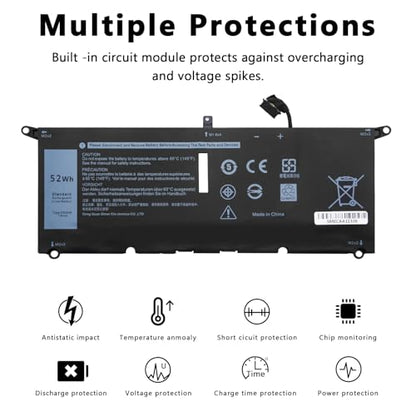 DXGH8 Laptop Battery for Dell XPS 13 9370 9380 2019 Lnspiron 13 7390 7391 2-in-1 5390 5391 7490 Latitude 3301 E3301 Vostro 5390 5391 Series 0H754V H754V G8VCF G8VCF6C HK6N5 P113G001 P82G(7.6V/52Wh)
