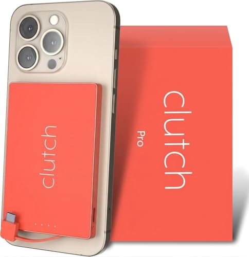 Clutch - Pro USB-C Portable Charger - Compatible with iPhone 15, 16, 17 & Android Devices - Power Bank Magnetic Battery - TSA Travel Approved - USB Rechargeable - Built-in Cable - 5000 mAh - 3.7oz - color: Coral