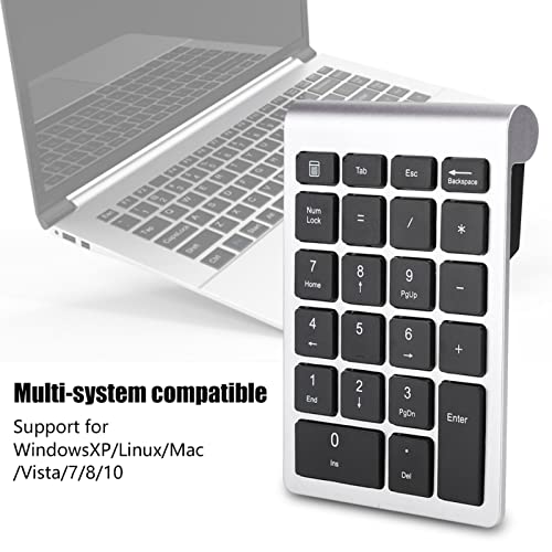 ASHATA Numeric Keypad,22 Keys Numeric Keypad USB Ergonomic Keyboard with Receiver,Support for Android, for for OS Systems.(Silver Black)