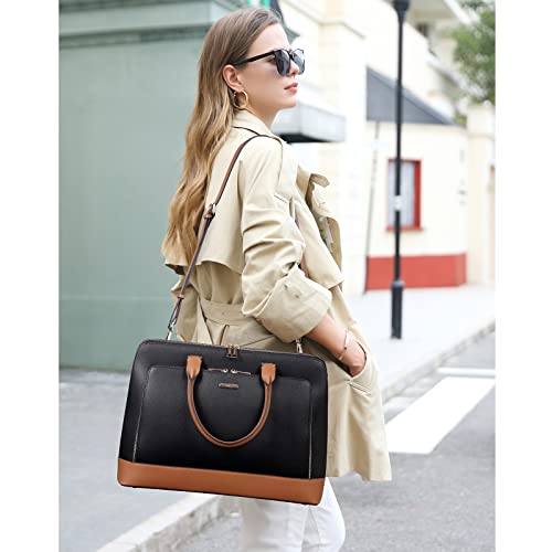 CLUCI Leather Briefcase for Women 15.6 Inch Laptop Business Computer Ladies Stylish Work Handbags Shoulder Bag - color: Black-brown