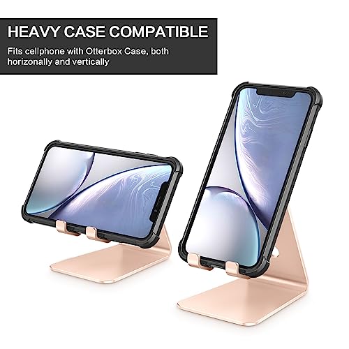 OMOTON Adjustable Cell Phone Stand, C2 Aluminum Desktop Phone Dock Holder Compatible with iPhone 15 14 13 Pro, SE, XR, 8 Plus 7 6, Samsung Galaxy, Google Pixel and More, Gold | Sturdy 3mm Aluminum, Charging Port, 270° Adjustable, Non-Slip Silicone Pads, W