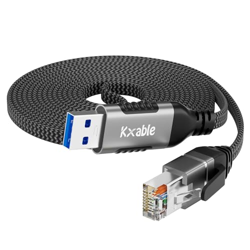 Flat USB to Ethernet Cable 6 FT, USB 3.0 A to RJ45 Thin Cord, Directly Connected, Aluminum, Braided, OFC, USB to RJ45 Gigabit LAN Network Cable for Laptop, PC, Switch and More, OD: 0.8in x 0.25in - size: 6 Feet, style: USB A to Ethernet