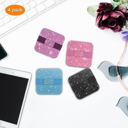 Fintie Screen Cleaning Pad, [4 Pack] Soft Cloth Car Phone Screen Cleaner | Microfiber Wipe Cleaning with Elastic Strap for iPad, iPhone, MacBook, Tablets, Laptop, Monitor (Glitter Pink/Black) - color: Glitter Pink/Black