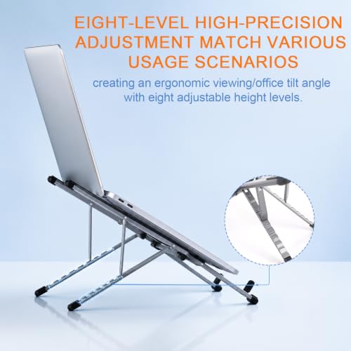 3-in-1 Portable Laptop Stand, Aluminum Alloy Foldable & Adjustable Travel Laptop Desktop Riser Stand Holder with Magnetic Metal Ring & Storage Bag Suitable for Mobile Phones Tablets Computer