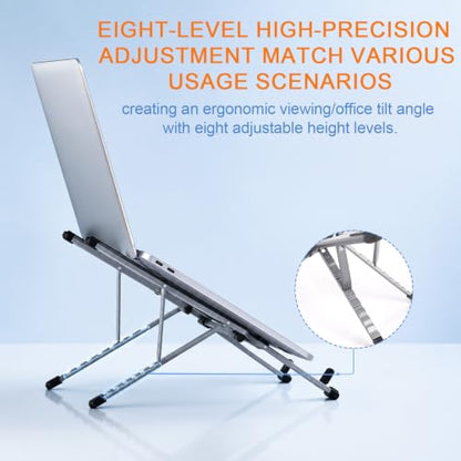 3-in-1 Portable Laptop Stand, Aluminum Alloy Foldable & Adjustable Travel Laptop Desktop Riser Stand Holder with Magnetic Metal Ring & Storage Bag Suitable for Mobile Phones Tablets Computer