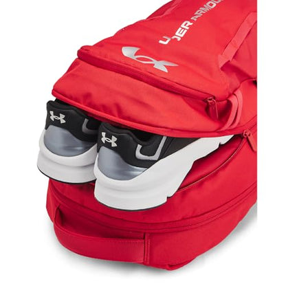 Under Armour Unisex-Adult Hustle 6.0 Backpack, (600) Red/Red/Metallic Silver, One Size Fits Most - color: (600) Red / Red / Metallic Silver, size: One Size
