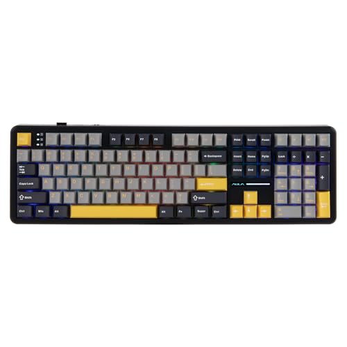 MechLands Aula F108 100% Wireless Gaming Keyboard, Full Size Custom Gasket Mechanical Keyboard, 4000mAh Battery, Programmable 108 Keys, Hot-Swappable, for Win/Mac (Grey&Yellow) - color: Grey&Yellow