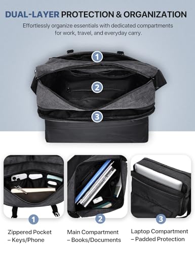 VX VONXURY Messenger Bag for Men, Fits 15.6-inch Laptop, Luggage Strap | Shoulder Satchel Bag for Work, 2 Large Compartments, Side Pockets, Water Resistant, Adjustable Buckles, Rugged Bottom - color: Dark Grey 15in Laptop Bag