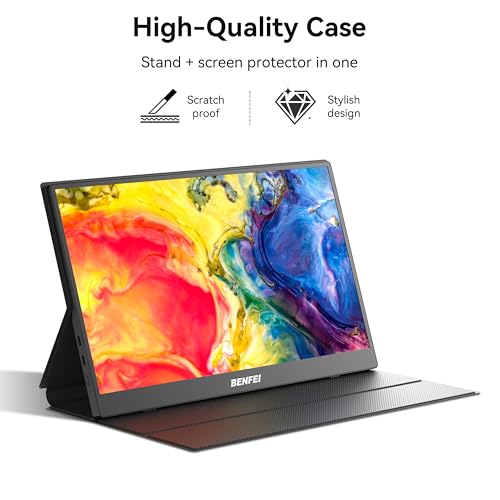 BENFEI Portable Monitor 15.6'', FHD 1080P HDMI USB-C Gaming Display, Ultra-Slim IPS HDR Screen w/Smart Cover & Speakers, Plug & Play External Monitor for Laptop PC Phones Tablet PS5/4 Xbox Switch