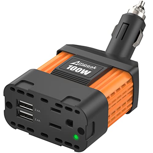 100W Car Power Inverter, 12V DC to 110V AC, Cigarette Lighter Plug | 200W Surge Peak, 1 AC Outlet, Dual USB 4.8A, 11 Protections, Rotating Head, for iPhone iPad Laptop - color: 100W Car Inverter