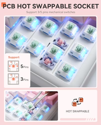 DAREU EK98pro Sakura Pink Wireless Mechanical Keyboard,Tri-Mode BT/2.4GHz/USB-C Creamy Gaming Keyboard with Number Pad,Gasket Structure,Hot Swappable Custom,RGB Backlit for Win/Mac - color: Sakura Pink-C