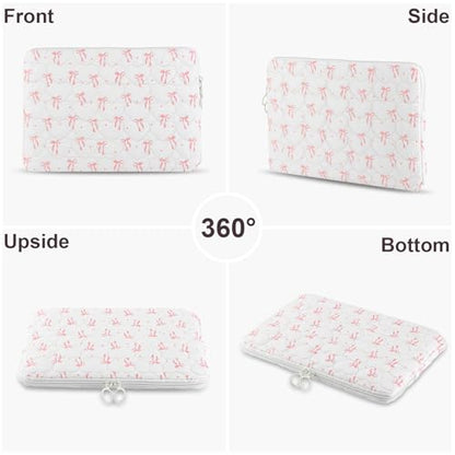 Cute Bow Puffy Laptop Sleeve 13-15 Inch Cute Quilted Laptop Protective Case Padded Bow Computer Sleeve for MacBook - color: Beige, size: 13inch