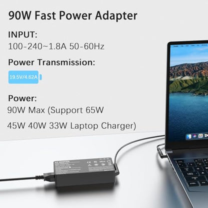 BAJ 90W Universal Laptop Charger Compatible with HP Dell Len OVO ASUS So ny Toshiba Acer Fujitsu ThinkPad Pavilion Latitude Ultrabook Notebook Chromebook Spectre Power Adapter with 16 Tips | Compatible with HP Dell Lenovo ASUS Sony Toshiba Acer Fujitsu