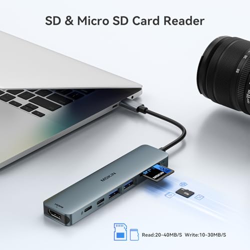 USB C Hub HDMI Adapter for MacBook Pro/Air, MOKiN 7 in 1 USB C Dongle with HDMI, SD/TF Card Reader, USB C Data Port,100W PD, and 2 USB 3.0 Compatible for MacBook Pro/Air, Dell XPS, Lenovo Thinkpad.