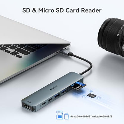 USB C Hub HDMI Adapter for MacBook Pro/Air, MOKiN 7 in 1 USB C Dongle with HDMI, SD/TF Card Reader, USB C Data Port,100W PD, and 2 USB 3.0 Compatible for MacBook Pro/Air, Dell XPS, Lenovo Thinkpad.