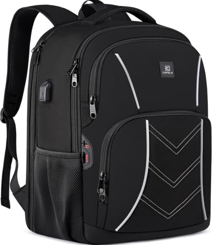 CAFELE TSA Friendly Flight Approved Business Backpack, Water-resistant Lightweight School Rucksack, Durable Large Weekender Bag Daypack (Black, 17.3 Inch) - color: Black