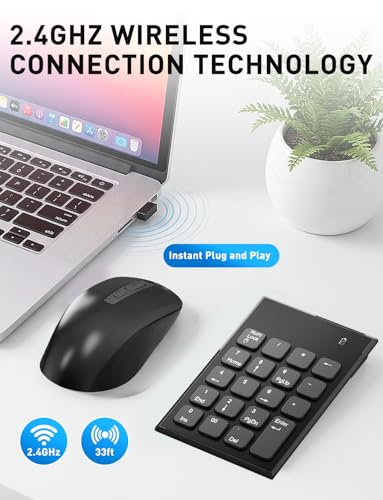 Wireless Number Pad and Mouse for Laptop, 19 Key USB Numeric Keypad Combo with Silent Mouse, 3 Adjustable DPI, 2.4GHz Ultra Slim Portable External Keypad for PC, Desktop, Notebook