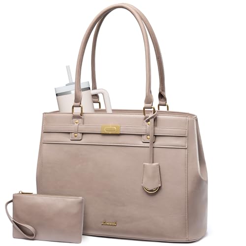 LOVEVOOK Laptop Tote Bag for Women, 15.6 Inch Waterproof Leather Work Computer Bag, Large Business Office Briefcase Shoulder Handbag Purse Gifts for Women - color: Sand, size: Medium