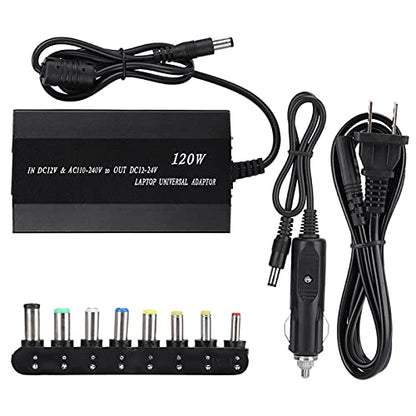 ZJchao 120W Universal Notebook Power Adapter with 8 Connectors and USB Port for Home, Car, and Travel Use (US Plug)