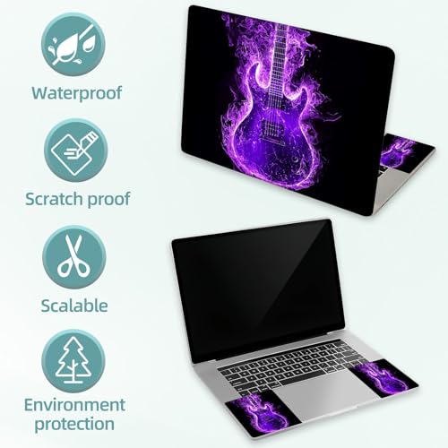 Universal Laptop Skin Decal, 3-Piece Vinyl Protector for 12 13 14 15.6" Notebook, Waterproof Anti-Scratch, Easy Trim & Bubble-Free Finish, Purple Flame Guitar - color: Purple Flame Guitar