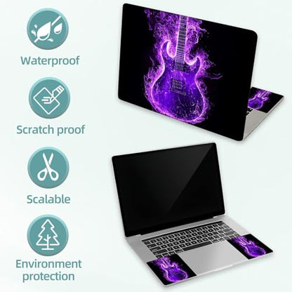 Universal Laptop Skin Decal, 3-Piece Vinyl Protector for 12 13 14 15.6" Notebook, Waterproof Anti-Scratch, Easy Trim & Bubble-Free Finish, Purple Flame Guitar - color: Purple Flame Guitar