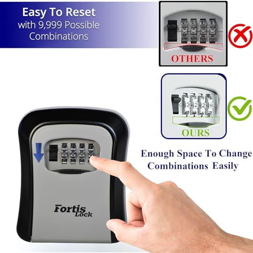 Box for Keys with Code, Wall Mount Combination Key Lock Box, 4-Digit Resettable, Weather-Resistant Outdoor Metal Lockbox, Large Capacity Key Safe