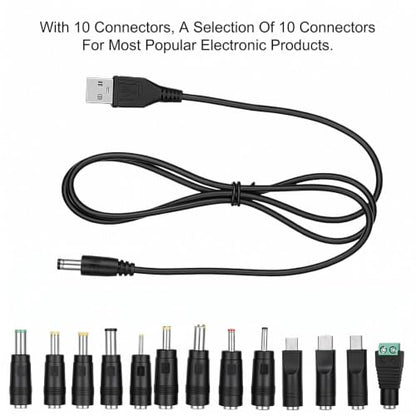 DC 5V Power Cord USB to DC Power Cable Universal | DC 5.5x2.1mm Cable with 13 Connectors for Router LED Light Mini Fan Speaker and More 5V Devices