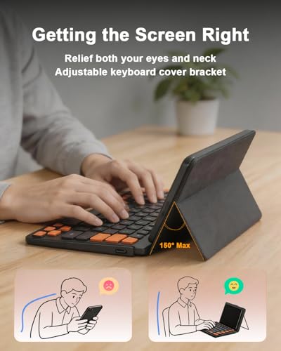 DOGAIN Universal Bluetooth Mini Keyboard, Rechargeable Portable Travel Keyboard with Orange Keys & Adjustable Angle Stand, Compact Wireless Keyboard for iPad/iPhone/Tablet/Laptop & Android/Windows/iOS