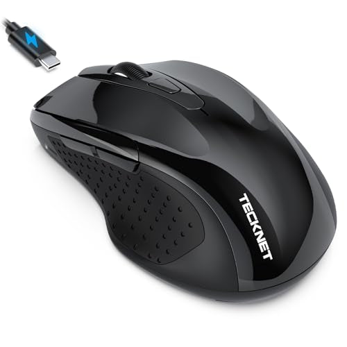 TECKNET Rechargeable Jiggler Wireless Mouse (BT5.0/3.0 & 2.4G) 4800 DPI Silent USB A & Bluetooth Mouse 6 Buttons, Wide Compatibility - Black - color: Black