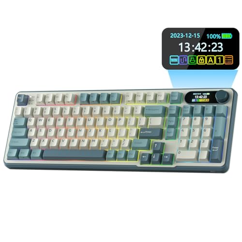 RK ROYAL KLUDGE S98 Mechanical Keyboard w/Smart Display & Knob, Top Mount 96% Wireless Mechanical Keyboard BT/2.4G/USB-C, Hot Swappable, Software Support, Creamy Sounding, 98 Keys - color: Sky Blue, size: Linear Cream Switch