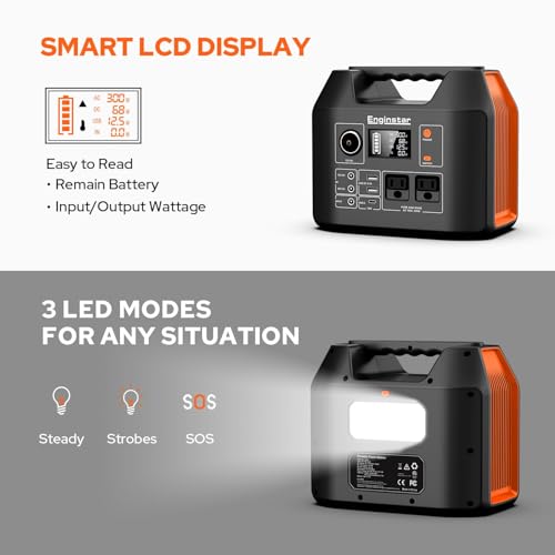 Portable Power Station, 300W 296Wh Battery Bank with 110V Pure Sine Wave, 60W Foldable Solar Panel with 18V DC Outlet for Portable Power Stations