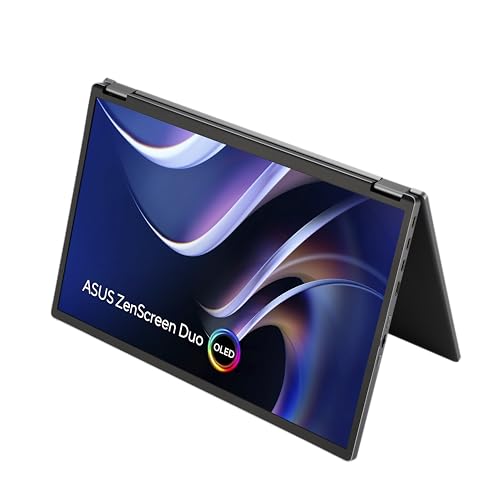 ASUS ZenScreen Duo OLED 360° Foldable Portable Monitor (MQ149CD) - Dual 14-inch, 16:10, 1920x1200, DisplayHDR400 True Black, 100% DCI-P3, Delta<2, Dual USB-C, Mini-HDMI, Kickstand, 3 yr Warranty - style: 14" Duo OLED Fodable USB-C