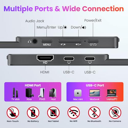 Upperizon Portable Monitor 15.6 inch FHD 87% sRGB 60Hz IPS HDR HDMI USB-C Travel Monitor for Laptop MacBook PC Surface PS5 Xbox, External Display with Kickstand & Speakers, VESA Compatible - size: 15.6 inch