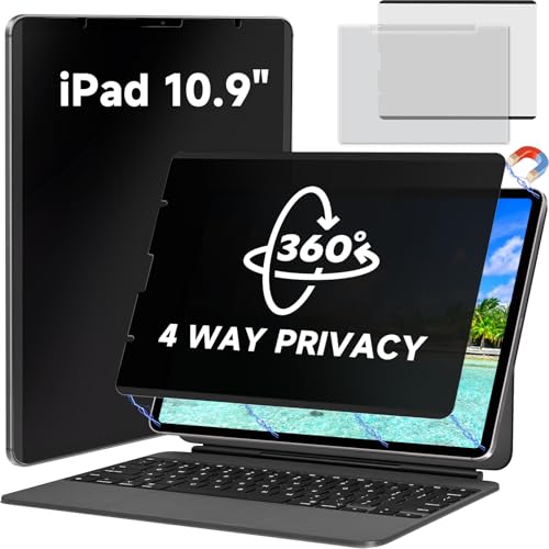 Magnetic 360° Privacy Screen Protector Compatible with iPad A16 (10th/11th Generation) 10.9/11 Inch 2022/2025 , Anti Glare Shield Anti Blue Light Filter, Bubble-Free Film Easy Install Black Guard - size: 360° iPad 10.9 Inch