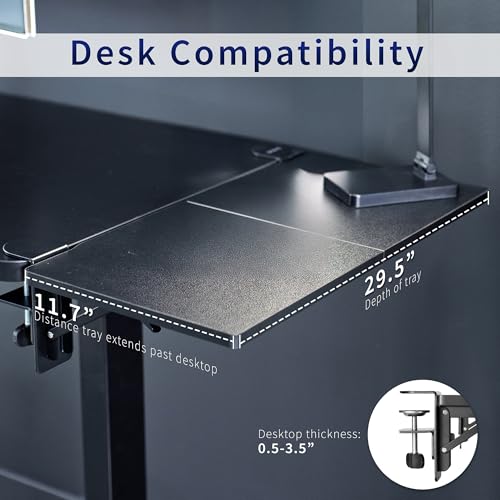 VIVO Black Clamp-on 30 x 12 in Desk Extender, DESK-EXT30 | Foldable, Wrist Support Arm Rest, Office Keyboard Tray, Side Table Extension Attachment - size: 30 x 12", style: Extender