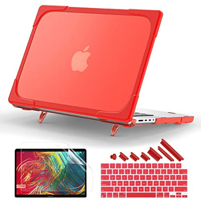 Batianda Heavy Duty Case for MacBook Pro 14 inch 2026-2021, Red | Fits M5/M4/M3/M2/M1 Pro Max Chip, Ergonomic Foldable Stand Holds 22 lbs, Shockproof Bumper, Matte Translucent Hard Shell - color: Red
