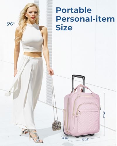 BAGSMART Underseat Carry On Luggage Airline approved,16-inch Underseater Softside Travel Suitcase with Wheels Lightweight Overnight Rolling Carry-on Luggage for Women Men Weekender, Pink - color: Pink