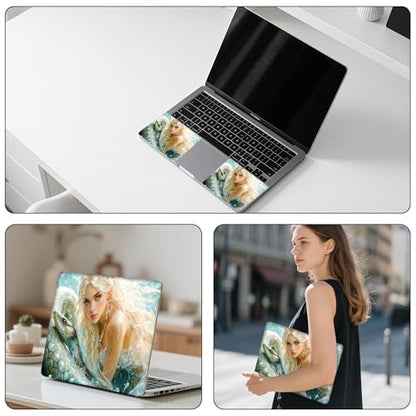 Aesthetic Laptop Skin Sticker, Blonde Maiden with Serpent in Water Waterproof Vinyl Laptop Decal, Removable Bubble Free, Reusable Protective Cover for 13 14 15 15.6 Inch - color: Blonde Maiden with Serpent in Water
