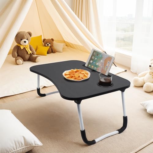 Portable Laptop Bed Desk, Foldable Laptop Table with Slot, 60 x 40 x 28 cm Foldable Legs, Ergonomic Design for Kitchen, Office, Bedroom, Sofa/Floor, Black