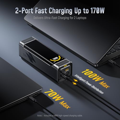 AOHI 25200mAh 170W Laptop Power Bank, 100W Max Output USB-C PD 3.0 Portable Charger, 90.72Wh Airline-Compliant for iPad, iPhone 17 Pro Max, Galaxy, Steam Deck, Grey
