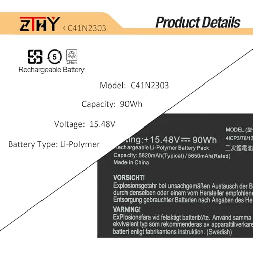 C41N2303 Laptop Battery Replacement for Asus ROG Zephyrus G16 GU605M GU605MI GU605MU GU605MV GU605MY GU605MZ GA605WI TUF Gaming A16 FA608WI FA608WU FA608WV FA608FM ProArt P16 H7606WI H7606WV H7606WU - size: 11.97*3.86*0.24 inch C41N2303