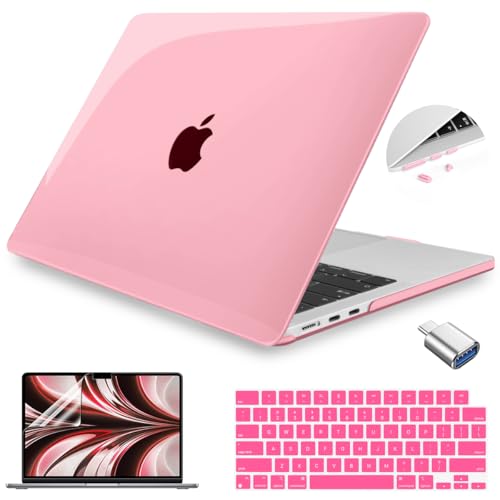 Teryeefi for M5 M4 M3 M2 MacBook Air 13.6 Inch Case 2022 2023 2024 2025 2026 Model: A3449 A3240 A2681 A3113, Hard Shell Cover with Keyboard Cover & USB 3.0 Adapter, Crystal Pink - color: Crystal Pink