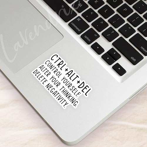 (3pcs) Ctrl+Alt+Del Control Yourself Alter Your Thinking Delete Negativity Sticker Funny Motivational Inspirational Vinyl Decal Stickers for Tumbler Laptop Kindle Tablet Books Phone - Size 3x1.8