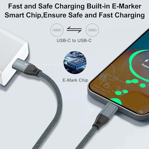 Twozoh USB C to USB C 3.2 Gen 2 Cable 20Gbps Data Transfer 100W PD Fast Charging 4K Video Output Monitor Cord (6.6FT, Grey) 2-Pack - size: 6.6FT, style: 2 Pack