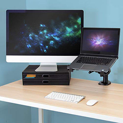 Mount-It! VESA Laptop Tray for Monitor Arm, Laptop VESA Mount Tray 75x75 100x100, Adjustable Notebook Arm Mount 11–17”, Ventilated Cooling Design with Secure Ledge Stopper, 17.6 lb Capacity