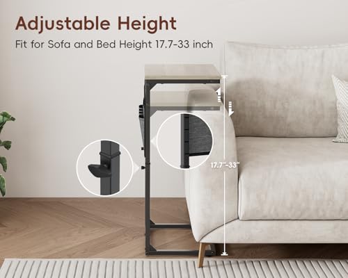 Vagusicc C-Shaped End Table with Charging Station, Small Side Table for Couch, 33" Tall C Table Adjustable Height Side Table, Couch Tables that Slide Under, Sofa Table TV Tray for Living Room,Gray - color: 1pc Greige
