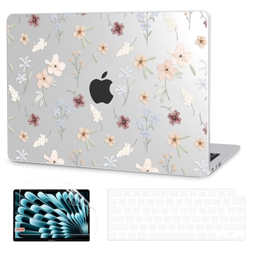 G JGOO Compatible with MacBook Air 13 inch Case 2026 2025-2022 M5 A3449 M4 A3240 M3 A3113 M2 A2681, Clear Plastic Hard Shell for MacBook Air 13.6 inch Case + Keyboard Cover +Screen Protector, Florets - color: Clear Florets
