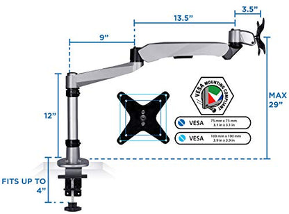 Mount-It! Premium Modular Monitor Desk Mount Arm Stand | Full Motion Gas Spring Arm Fits 19 21.5 24 27 32 Inch Computer Screens with 75 100 VESA Patterns | C-Clamp and Grommet Bases | 17.6 Pound Limit